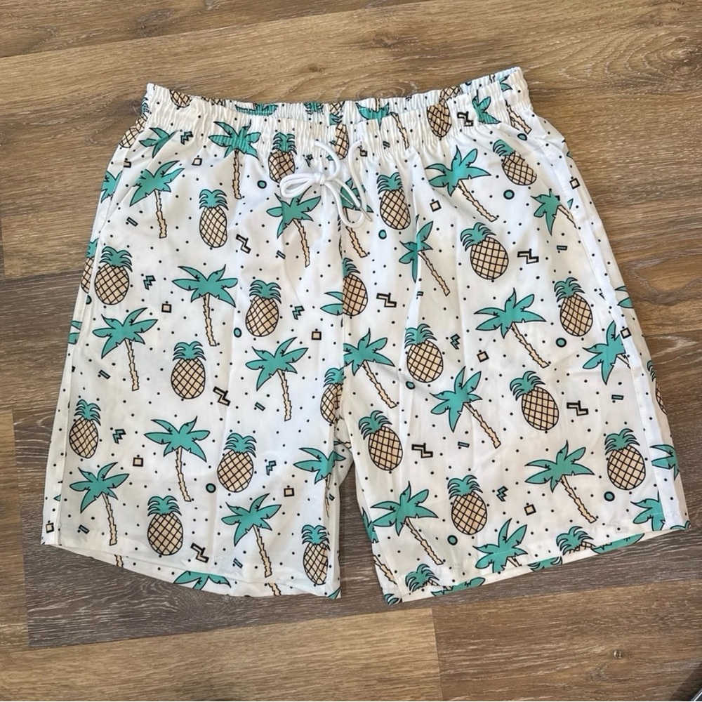 Men's Pineapple Print Swim Shorts - White/Teal